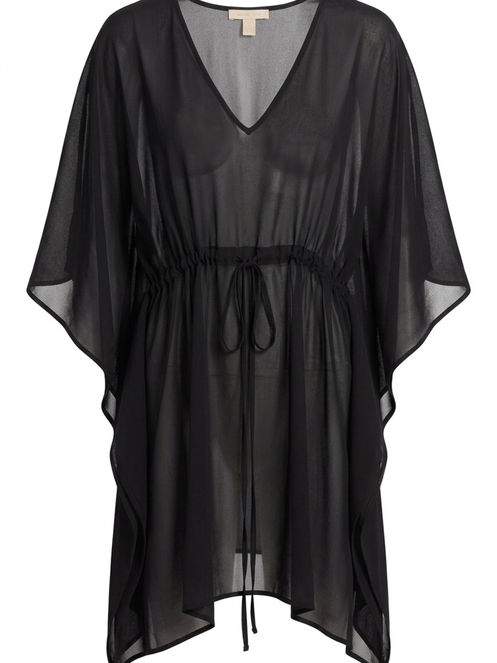 Dress Barn Black Sheer V-Neck Swim Cover-Up with Drawstring